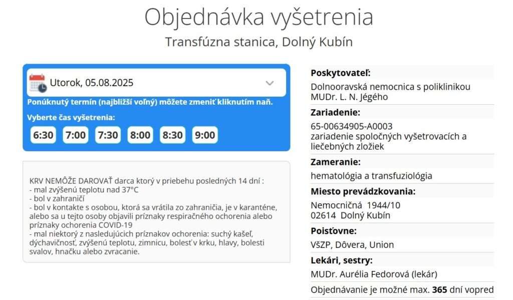 donsp darovanie krvi objednanie