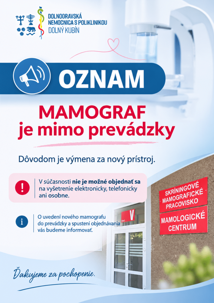 oznámenie o odstávke mamografu