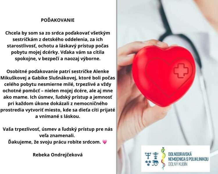 podakovanie detske ondrejcekova