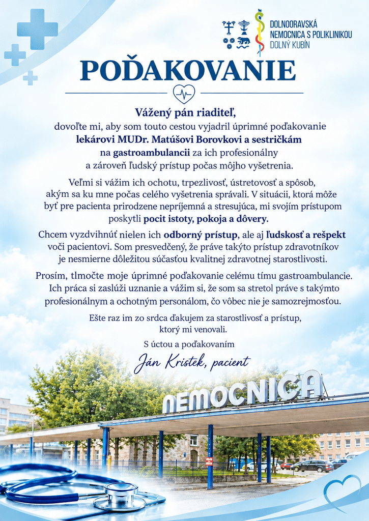 poďakovanie gastroambulancii